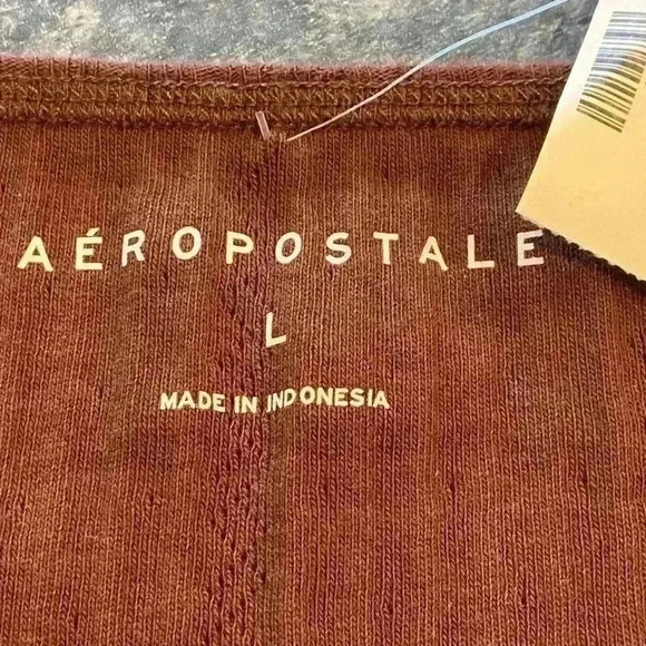 NWT Aeropostale Womens Brown Short Sleeve Crop Top|Ruffled Bottom|Size L - Picture 5 of 6